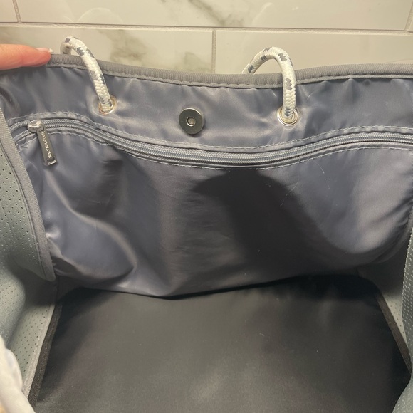 Brown and Gray Perforated Tote Bag with Pouch - Picture 5 of 9